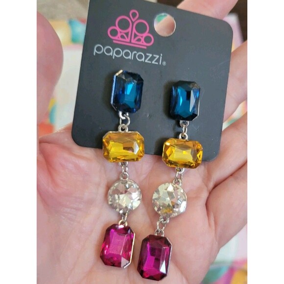 Stunning New Year's Party Bright Colors Statement Dangle Earrings Paparazzi New - Picture 4 of 9